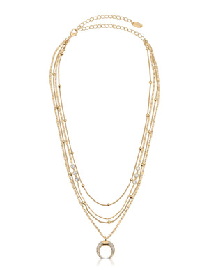 Layered Gold Chain & Crescent Horn Necklace