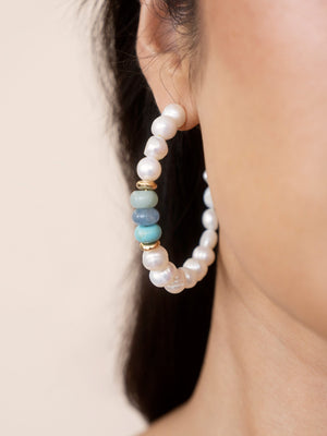 Beach Day Pearl and Gemstone Hoop Earrings