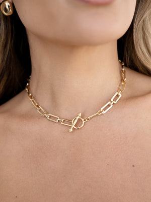 Golden Flat Rectangle Chain Necklace - Ettika