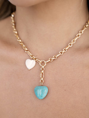 Turquoise and Pearl Hearts Lariat