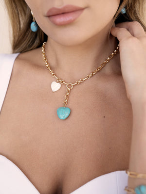 Turquoise and Pearl Hearts Lariat