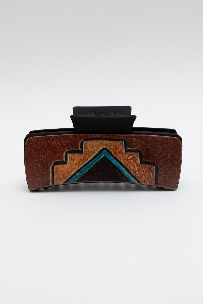 Camel Pyramid Design Hair Claw with geometric tribal pattern.