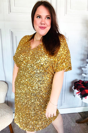 New Year Diva Dolman Gold Sequined Lined Babydoll Dress