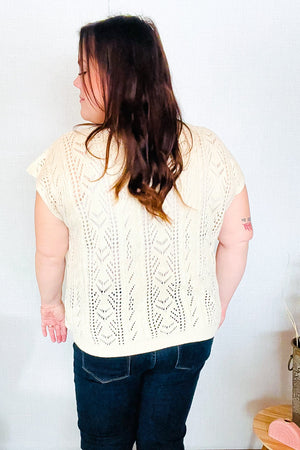 The Perfect Find Beige Dolman Short Sleeve Crochet Sweater Top