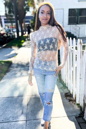 Feeling Femme Nude Lace Floral See-Through Layering Top