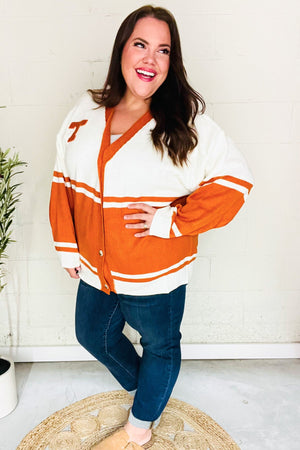 Game Day Burnt Orange "T" Embroidered Cardigan