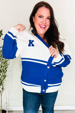 Game Day Blue "K" Embroidered Cardigan