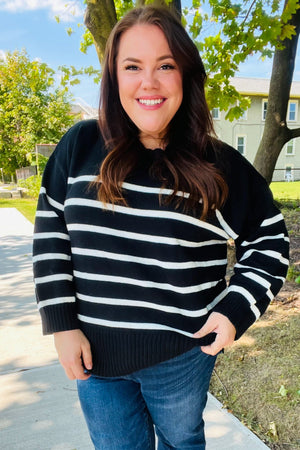 Stand Out Black Striped Oversized Knit Sweater