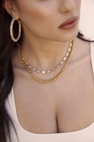 Double The Trouble Crystal & Chain Necklace Set