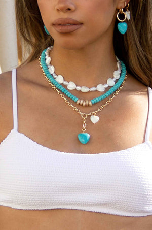 Turquoise and Pearl Hearts Lariat