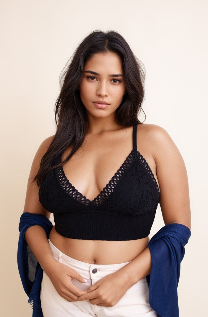 Curvy Waistband Loop Lace Brami Bralette Black