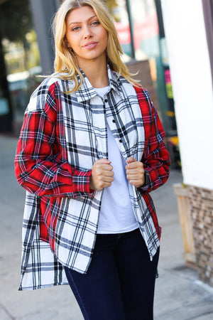 Holiday Red & White Plaid Color Block Hi Lo Shacket