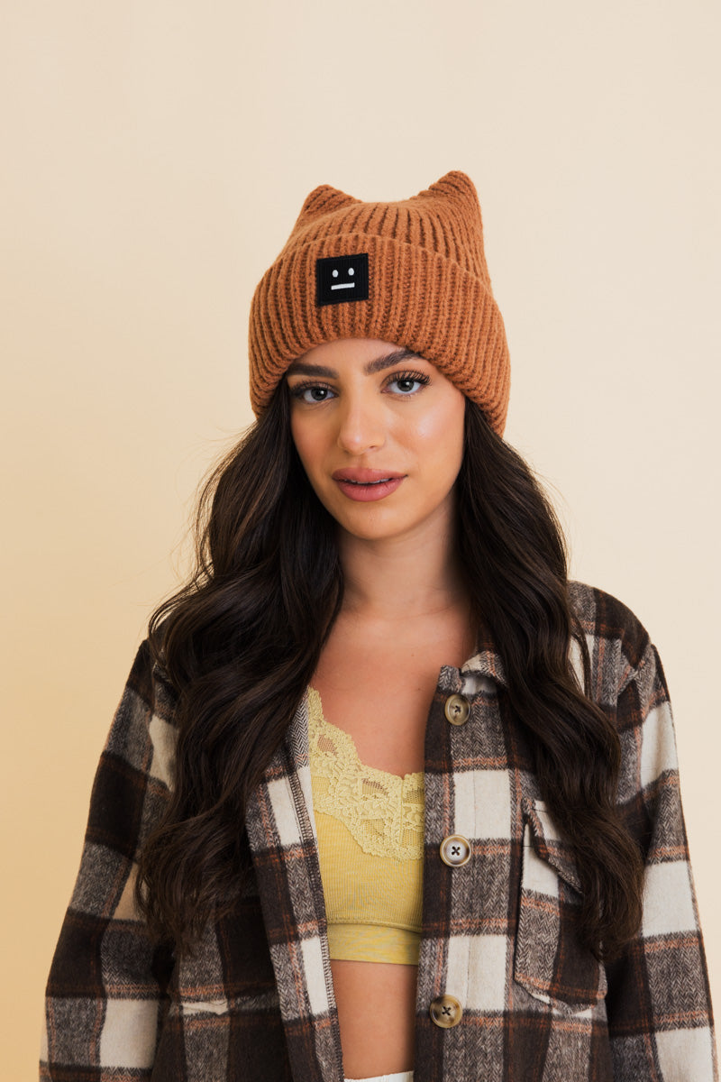 Chill Vibes Soft Ribbed Square Top Beanie