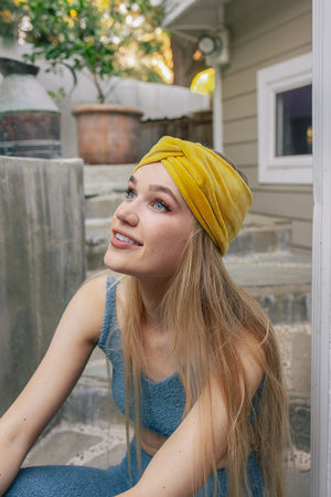 Luxury stretchy twist mustard headbands with comfortable fit.