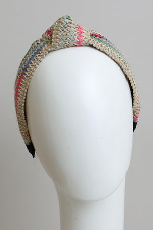 Stylish pink blue natural fiber headband with texture.