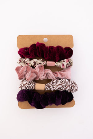 Fall-inspired plum ponytail scrunchies for secure styling.