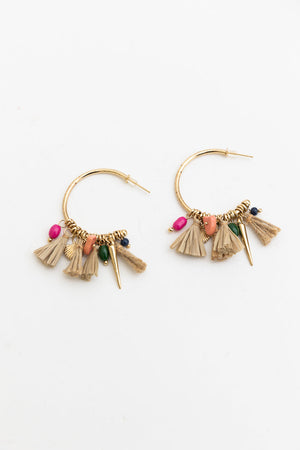 Coastal Chic Raffia and Bead Semi Hoop Earrings