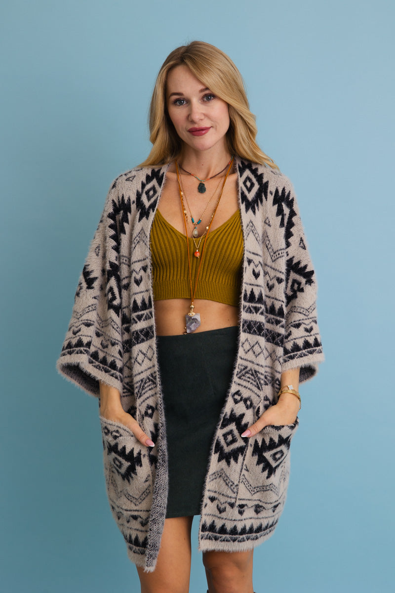 Aztec Soft Knit cardigan with Tribal Print - Western Vibe 🌵