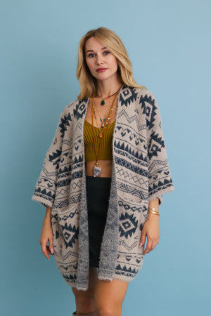 Aztec Soft Knit cardigan with Tribal Print - Western Vibe 🌵