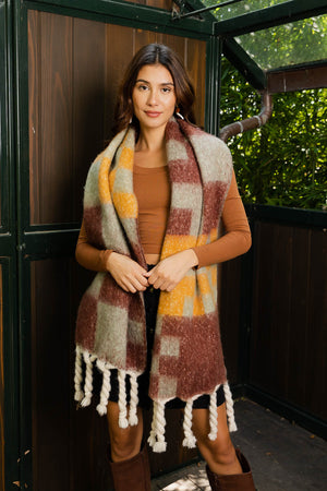 Multi Colored Checkered Scarf w/ Tassels