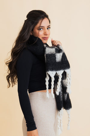 Fall & Winter Chunky Plaid Oversized Scarf with Fringe