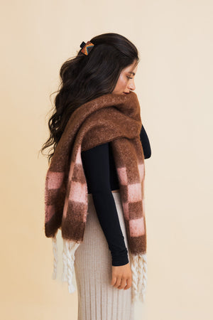 Fall & Winter Chunky Plaid Oversized Scarf with Fringe