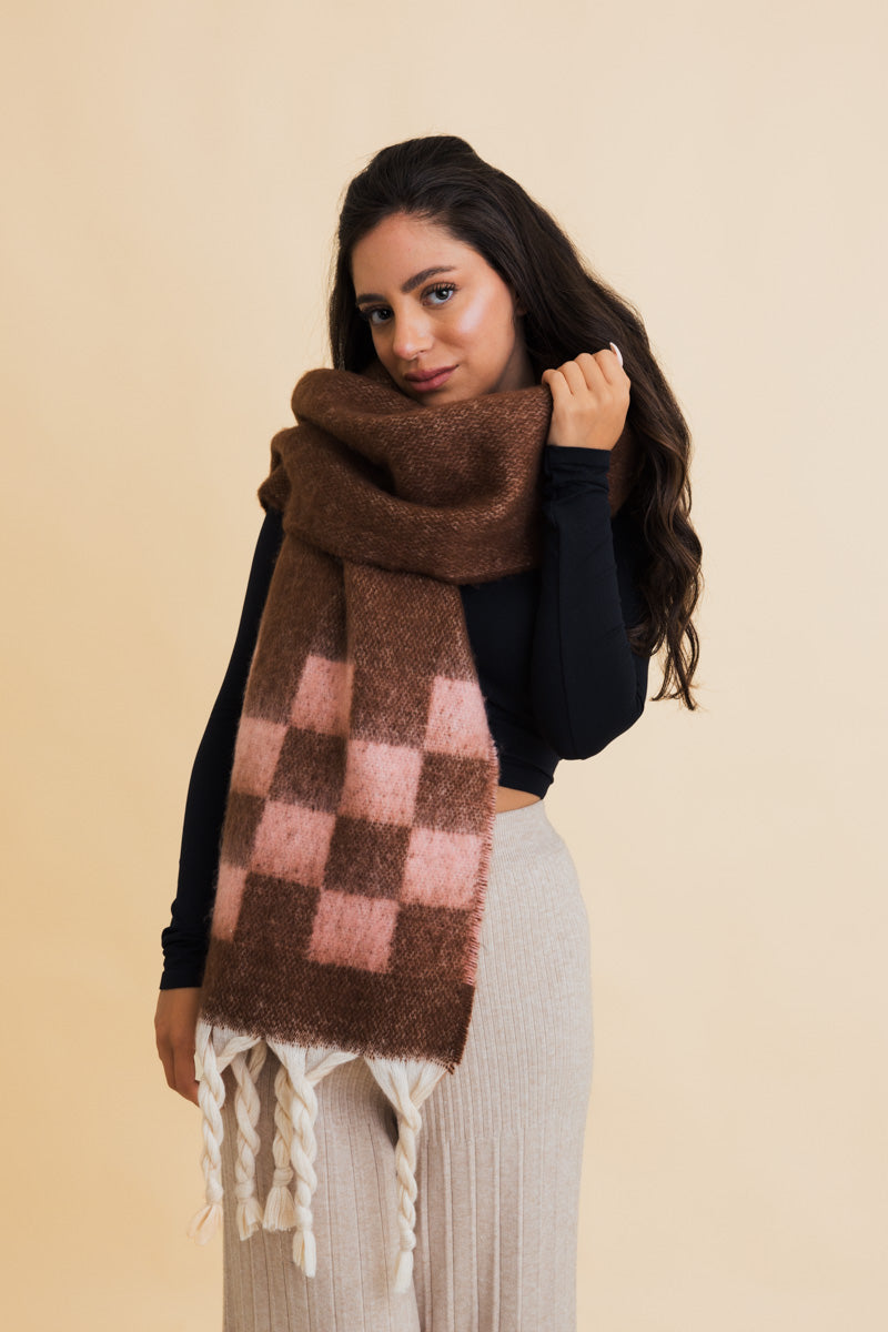 Fall & Winter Chunky Plaid Oversized Scarf with Fringe