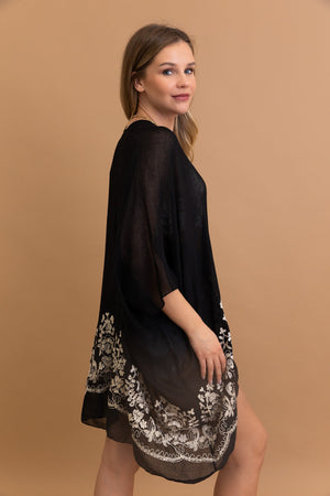 Elegant Enchanted Bloom Black kimono with open-front design.