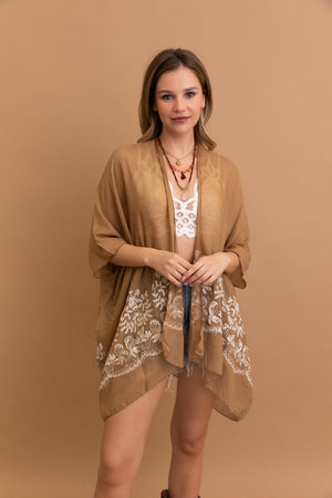 Lightweight Enchanted Mocha Bloom kimono perfect for any occasion.