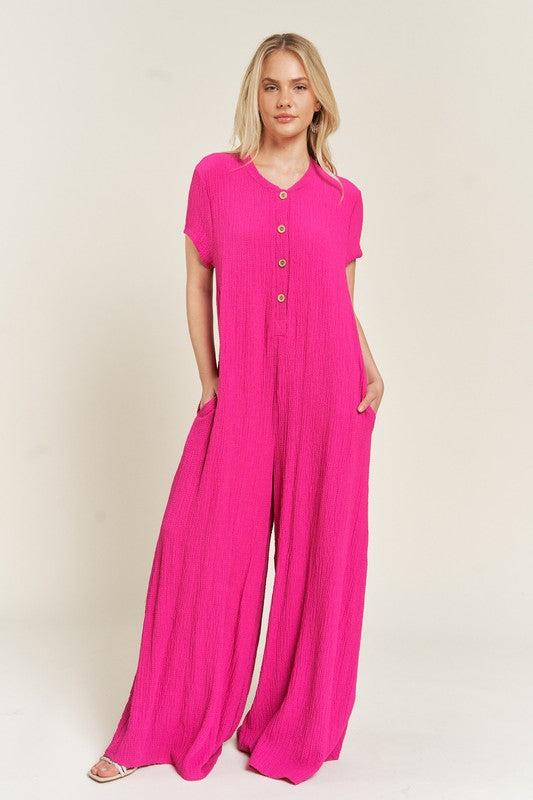 Textured Knit Jumpsuit - Pink