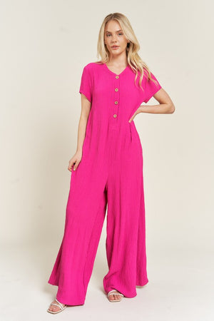 Textured Knit Jumpsuit - Pink