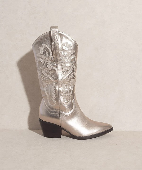 Elevated Western Boot - Silver, Off White