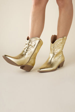 Western Booties - Ivory, Silver, Gold