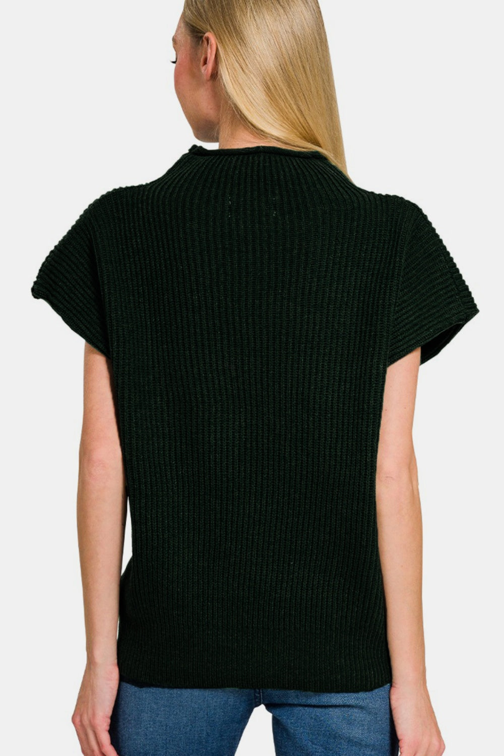 Short Sleeve Mock Neck Sweater - Black