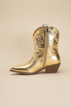 Western Booties - Ivory, Silver, Gold