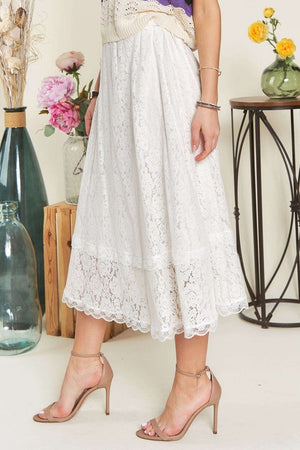 Elastic Waist Lace Midi Skirt