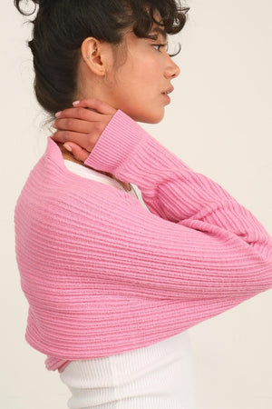 Ribbed Knit Bolero Cardigan - Rose Pink