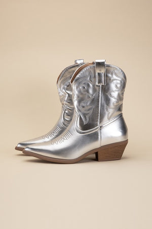 Western Booties - Ivory, Silver, Gold