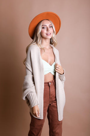 Bat Sleeve Knit Cardigan Ponchos Leto Collection Beige 