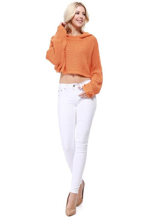 Bat Wing Sleeve Crop Waffle Knit Hoodie Top Mak 