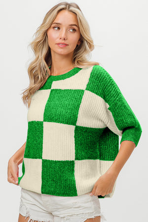 Checkered Pattern Sweater - Jade Green