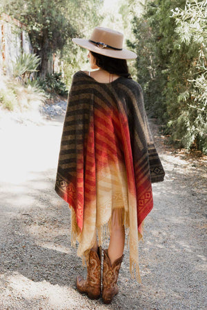 Bohemian Style Color Blend Tassel Serape Ponchos