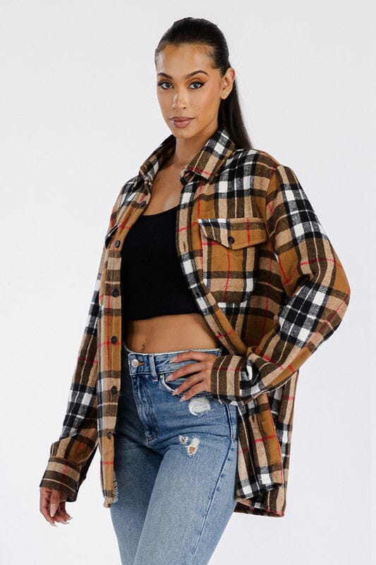 Boyfriend Brushed Flannel Shacket WEIV Camel 2XL 