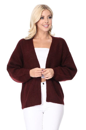 Bubble Bell Sleeve Chunky Open Sweater Cardigan Mak Burgundy S 