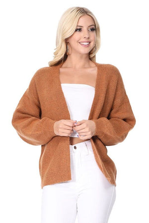 Bubble Bell Sleeve Chunky Open Sweater Cardigan Mak Camel S 