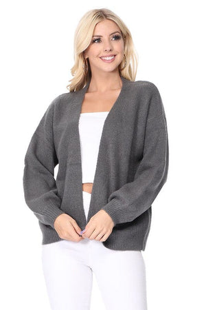 Bubble Bell Sleeve Chunky Open Sweater Cardigan Mak Grey S 