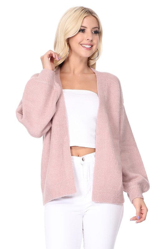 Bubble Bell Sleeve Chunky Open Sweater Cardigan Mak Mauve S 