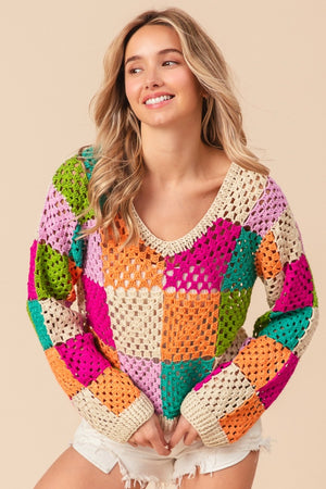 Multi Color Checkered Sweater - Oatmeal Multi