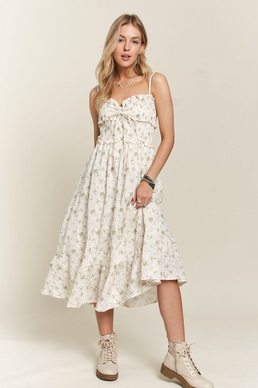 Smocked Floral Sweetheart Neck Cami Dress