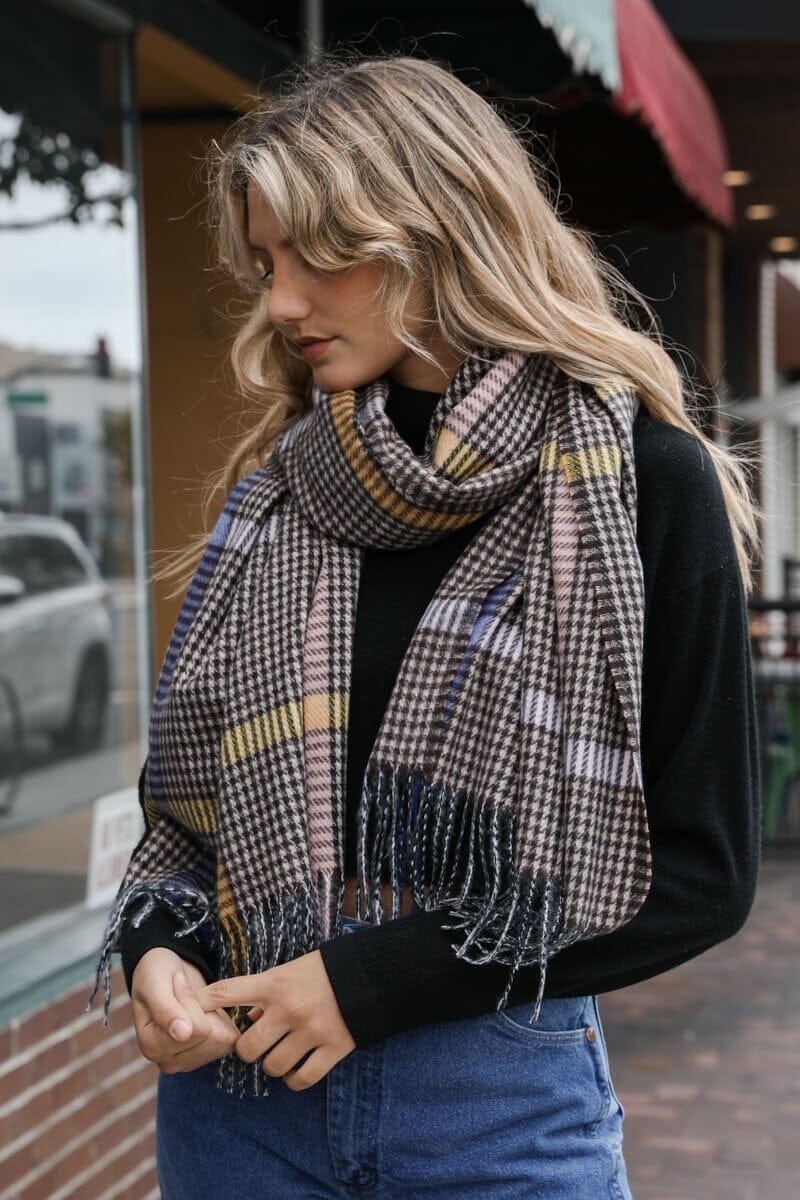 Colorblock Stripe Tassel Scarf Scarves Leto Collection Brown 